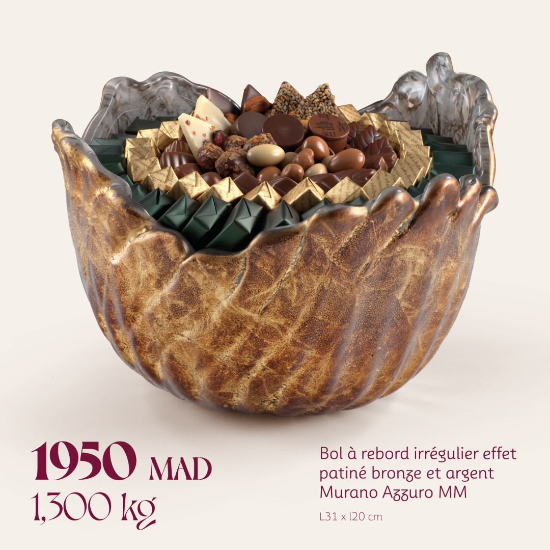 Bol à rebord irrégulier effet patiné bronze et argent Murano Azzuro